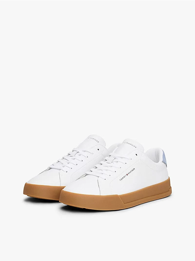Tommy Hilfiger TH COURT LTH DETAIL ESS Erkek Beyaz Sneaker FM0FM0536705O