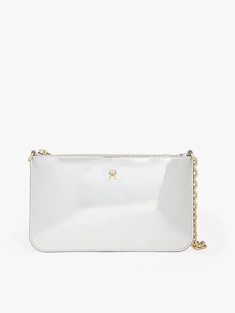 Tommy Hilfiger TH Icon Metalik Zincirli Omuz Kadın Gri Cüzdan AW0AW18219PE6