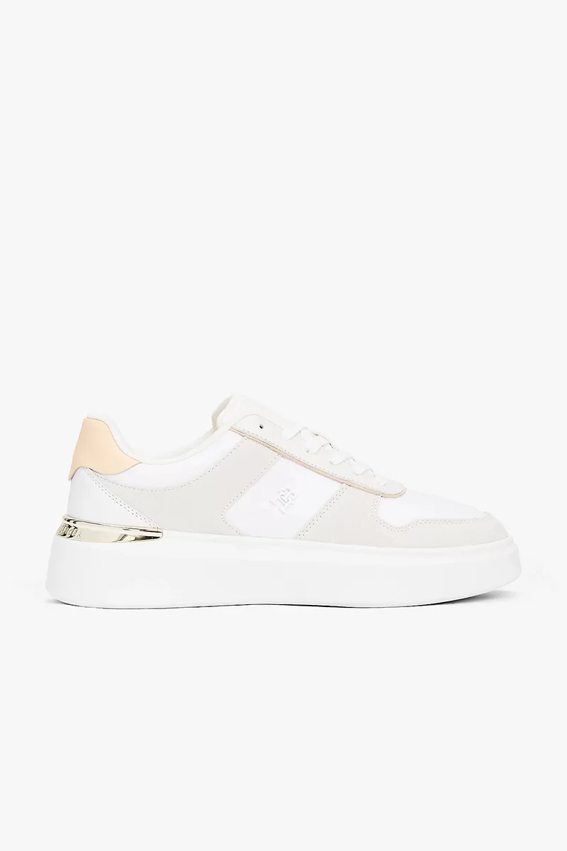 Tommy Hilfiger TH Moda Kort Tarzı Karışık Materyal Kadın Beyaz  Sneaker FW0FW086320JG