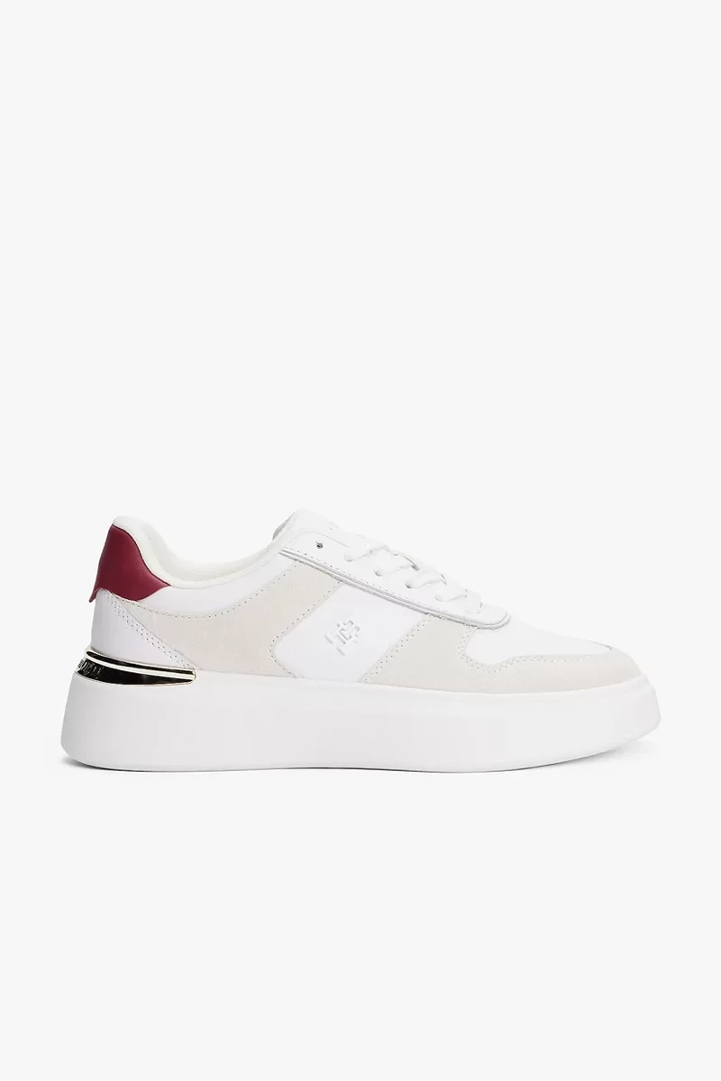 Tommy Hilfiger TH Moda Kort Tarzı Karışık Materyal Kadın   Beyaz Sneaker FW0FW08632YBS