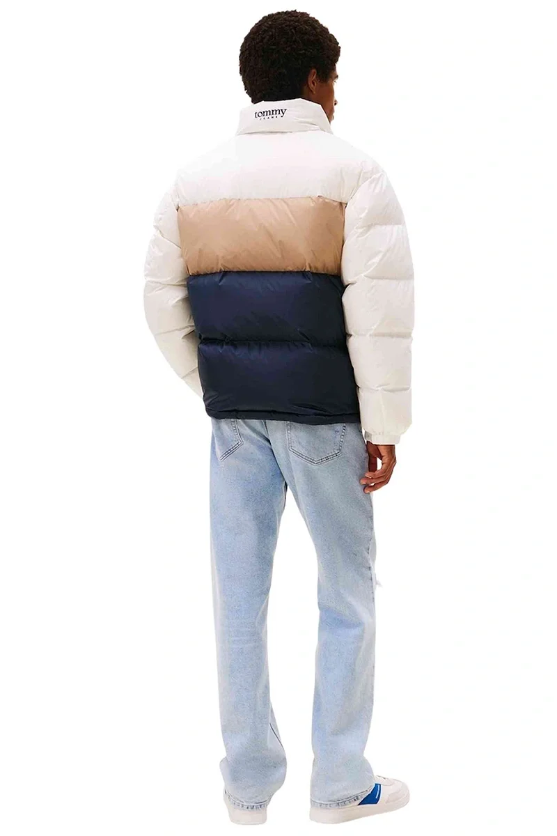 Tommy Hilfiger TJM Alaska Kuş Tüyü Renk Bloklu Şişme Erkek Beyaz Ceket DM0DM22117YBL