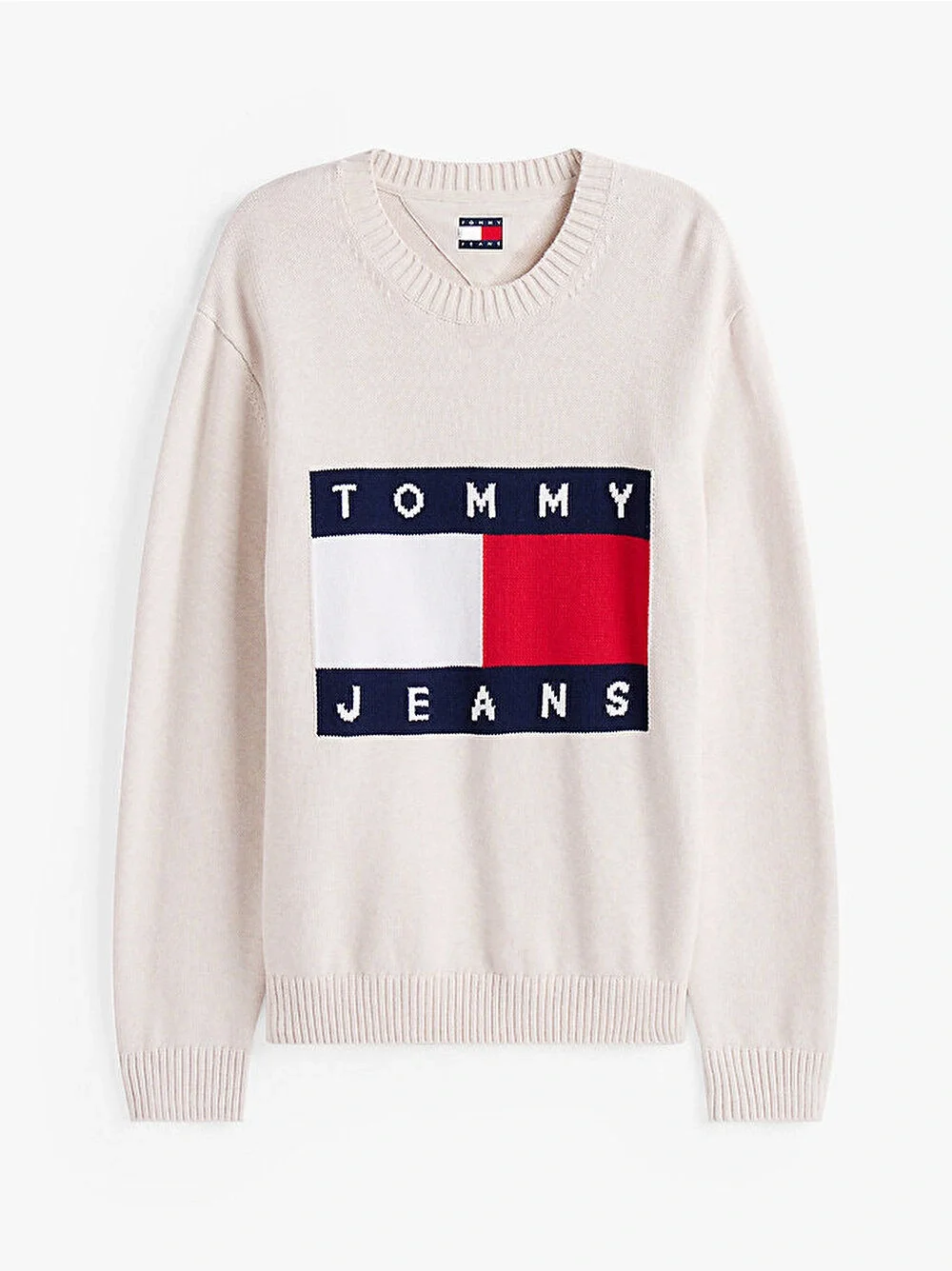 Tommy Hilfiger TJM Normal Kesim Melanj Bayrak Desenli Erkek Bej Kazak DM0DM22105AFN