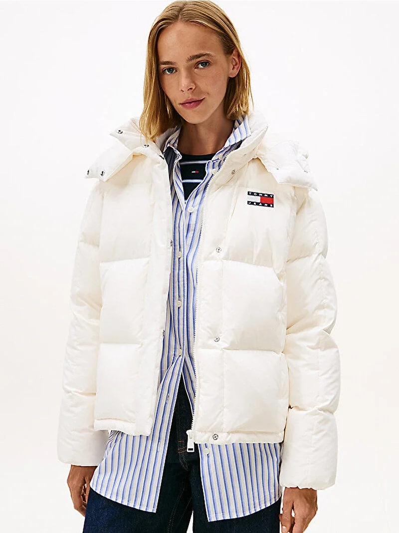 Tommy Hilfiger TJW Alaska Grid Kuş Tüyü Kadın Beyaz Ceket DW0DW21623YBH