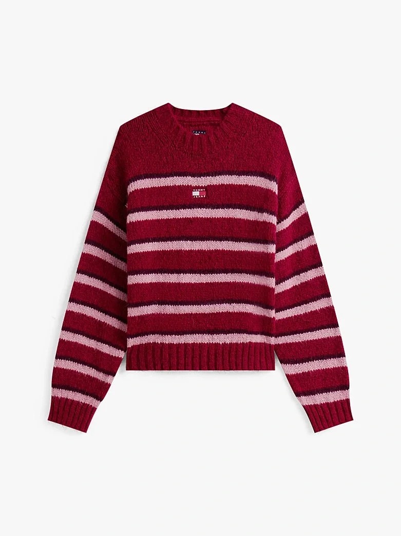 Tommy Hilfiger TJW Armalı Çizgili Yumuşak Kadın Kırmızı Kazak DW0DW21679XJP