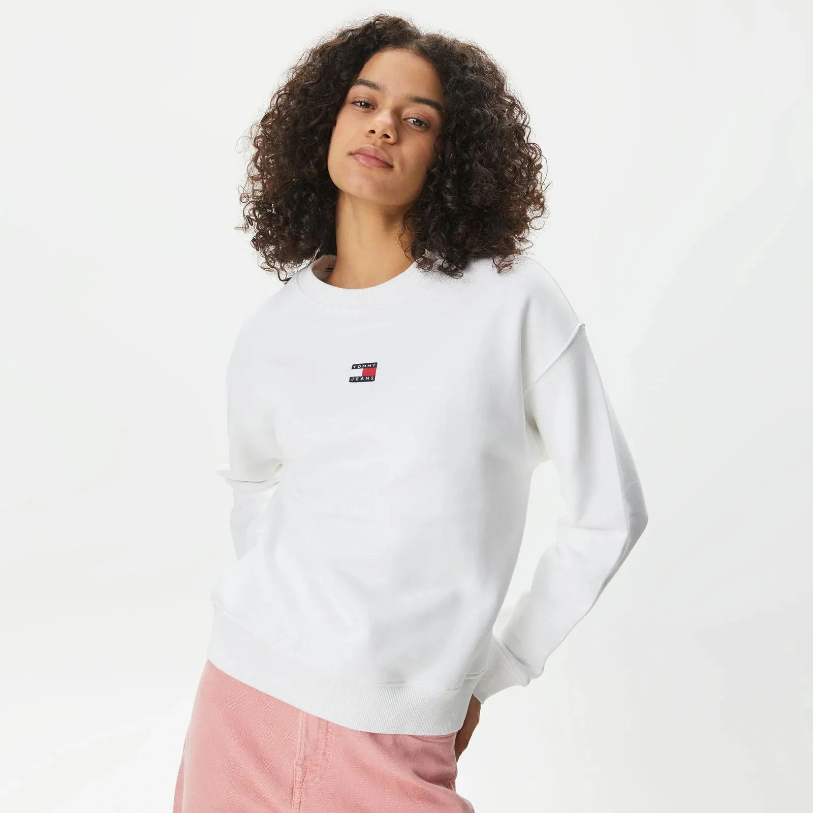 Tommy Hilfiger TJW Armalı Kutu Kesim Bisiklet Yaka Kadın Beyaz Kazak DW0DW17325YBH