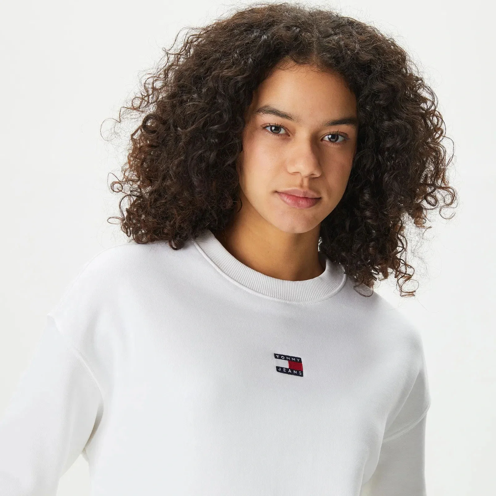 Tommy Hilfiger TJW Armalı Kutu Kesim Bisiklet Yaka Kadın Beyaz Kazak DW0DW17325YBH