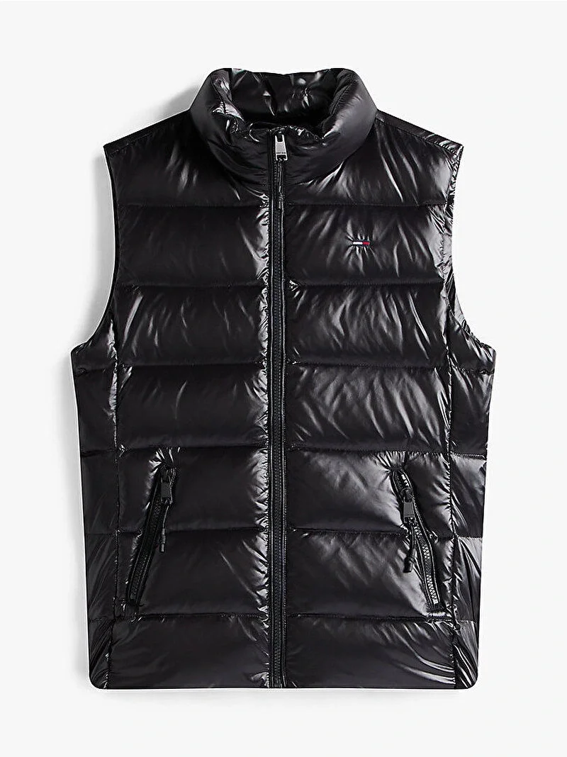 Tommy Hilfiger TJW Dar Kesim Fermuarlı Baskılı Kuş Tüyü Kadın Siyah Yelek DW0DW21622BDS
