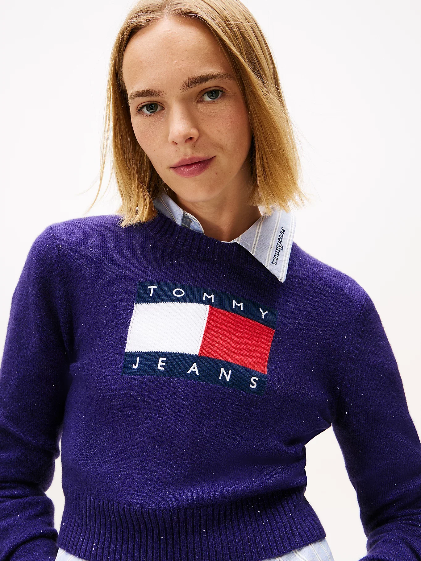 Tommy Hilfiger TJW Işıltılı Bayrak Desenli Kadın Mor Kazak DW0DW21690VLY