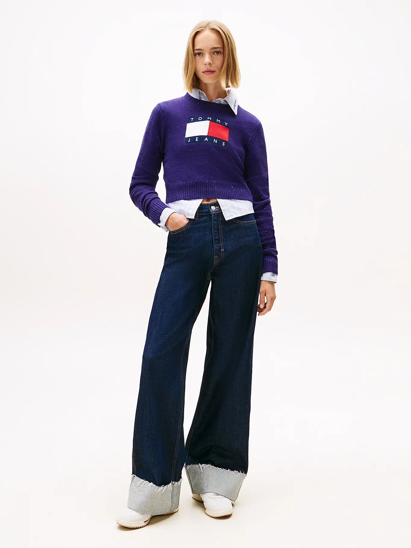 Tommy Hilfiger TJW Işıltılı Bayrak Desenli Kadın Mor Kazak DW0DW21690VLY