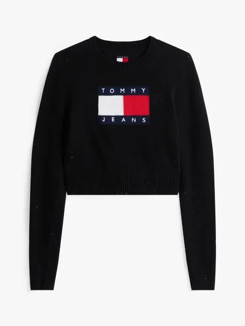 Tommy Hilfiger TJW Işıltılı Bayrak Desenli Kadın Siyah Kazak DW0DW21690BDS
