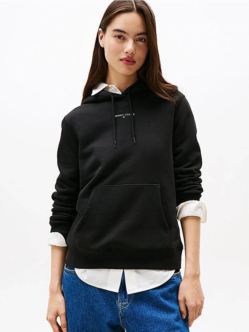 Tommy Hilfiger TJW Normal Kesim Linear Kapüşonlu Kadın Siyah Kazak DW0DW21963BDS