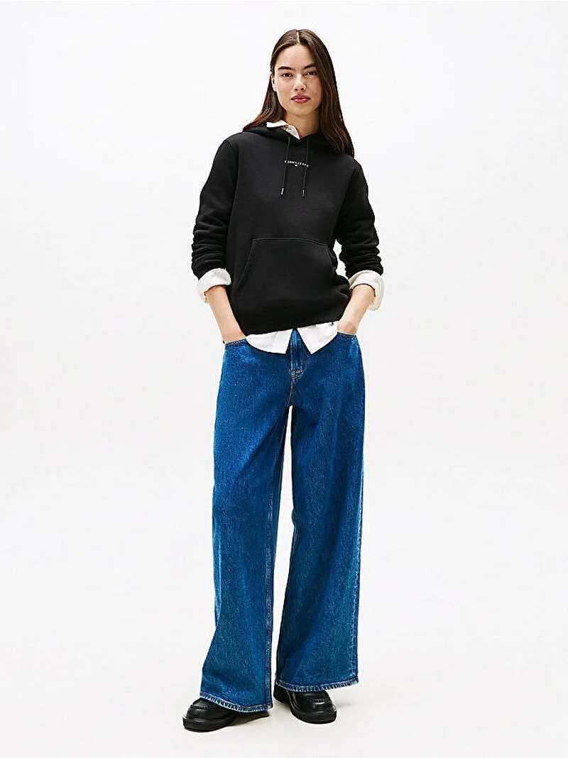 Tommy Hilfiger TJW Normal Kesim Linear Kapüşonlu Kadın Siyah Kazak DW0DW21963BDS