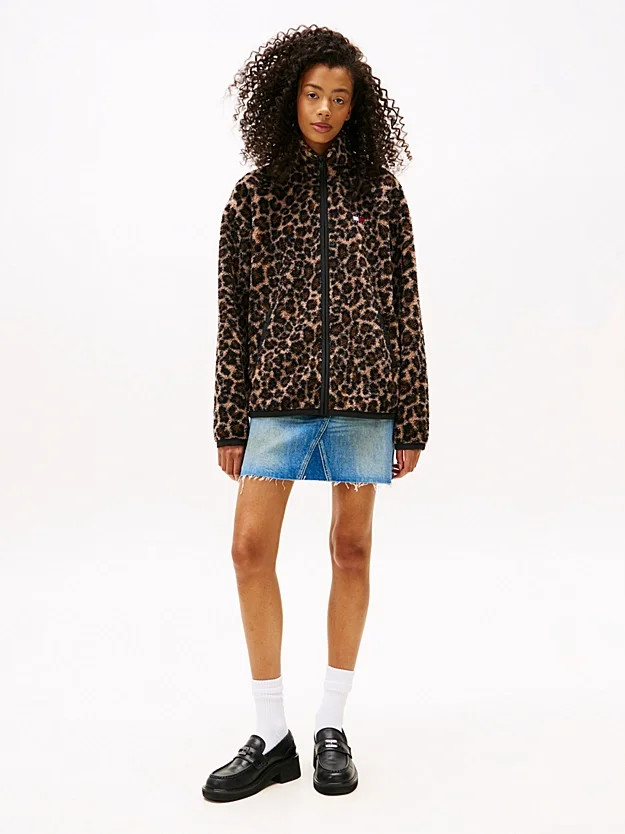 Tommy Hilfiger TJW Tam Fermuarlı Armalı Kürk Dokulu Kadın Kahverengi Sweatshirt DW0DW215960HD