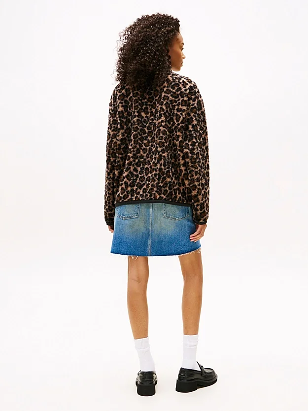 Tommy Hilfiger TJW Tam Fermuarlı Armalı Kürk Dokulu Kadın Kahverengi Sweatshirt DW0DW215960HD