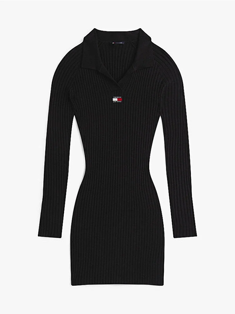 Tommy Hilfiger TJW Yakalı Armalı Kadın Siyah Elbise DW0DW22183BDS
