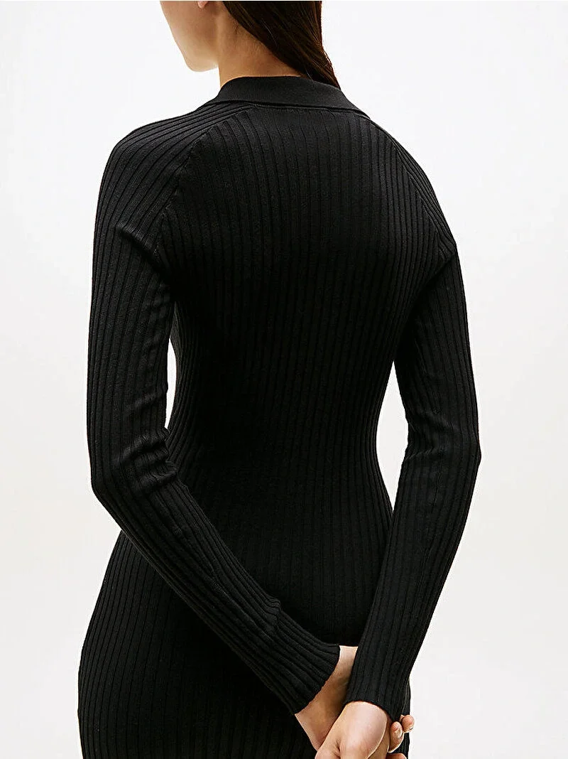 Tommy Hilfiger TJW Yakalı Armalı Kadın Siyah Elbise DW0DW22183BDS