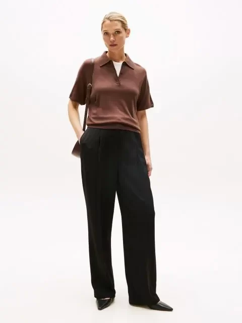 Tommy Hilfiger Viskon Twill Rahat Kesim Düz Paça Kadın Pantolon WW0WW46749BDS
