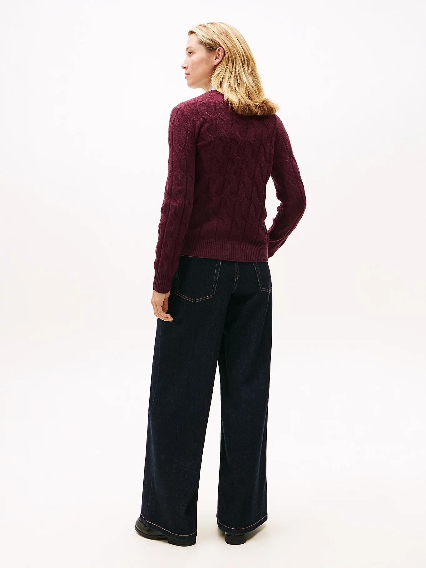 Tommy Hilfiger Yumuşak Yün Saç Örgülü Bisiklet Yaka Uzun Kollu Kadın Kırmızı Kazak WW0WW43586XIH