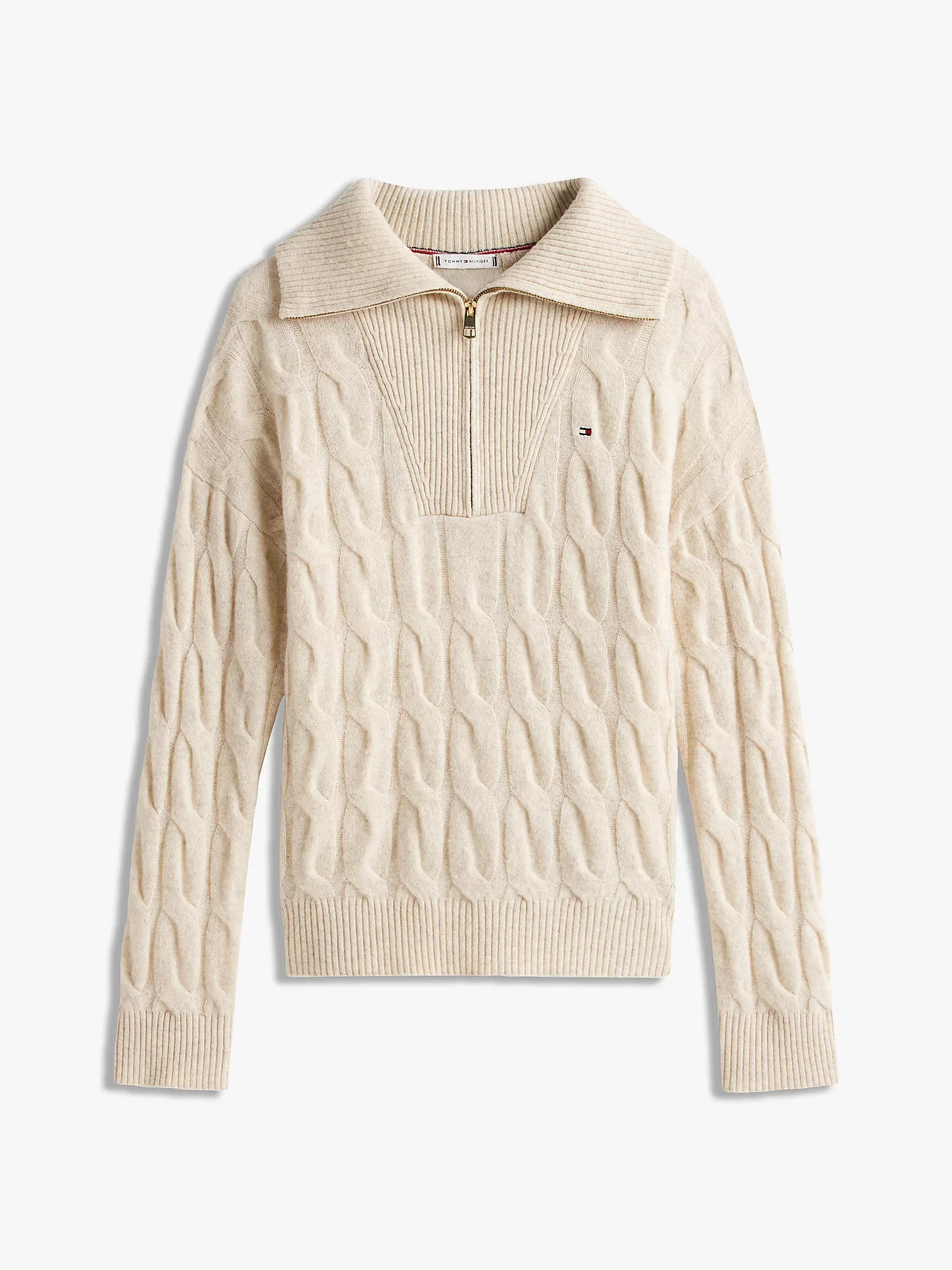 Tommy Hilfiger Yumuşak Yün Saç Örgülü Yarım Fermuarlı Uzun Kollu Kadın Kazak WW0WW46425ADK