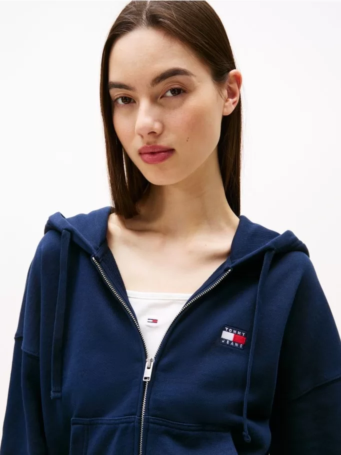 Tommy Jeans Badge Kadın Mavi Kapüşonlu Sweatshirt DW0DW21147C1G