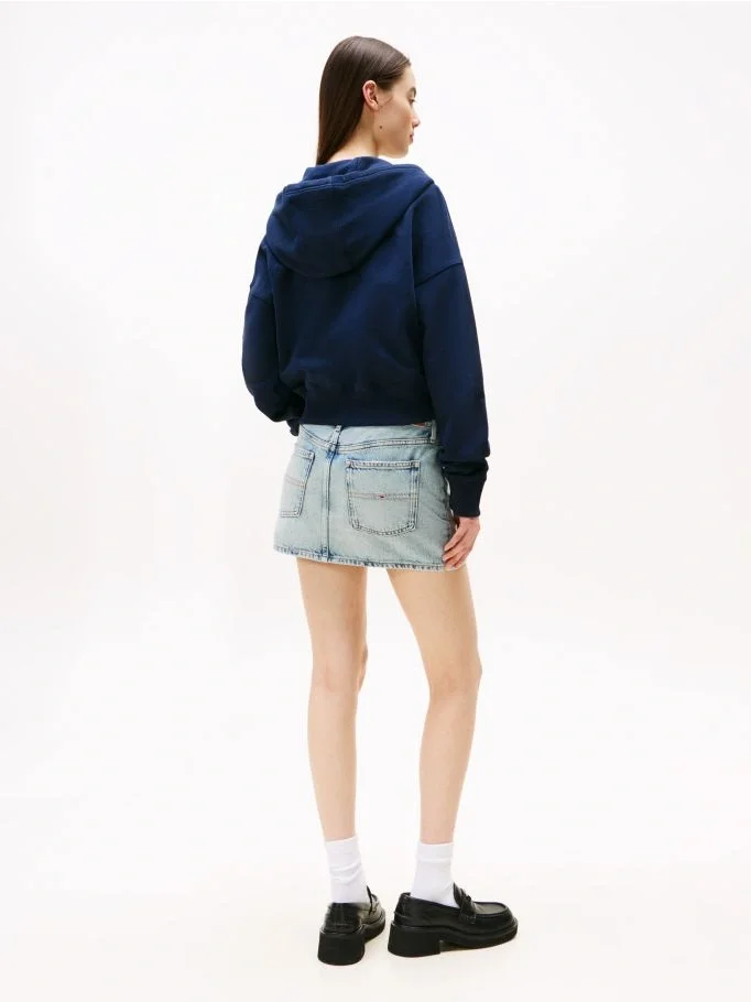 Tommy Jeans Badge Kadın Mavi Kapüşonlu Sweatshirt DW0DW21147C1G