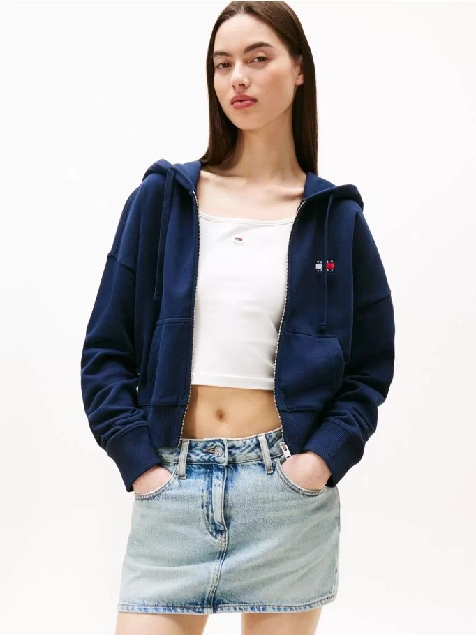 Tommy Jeans Badge Kadın Mavi Kapüşonlu Sweatshirt DW0DW21147C1G