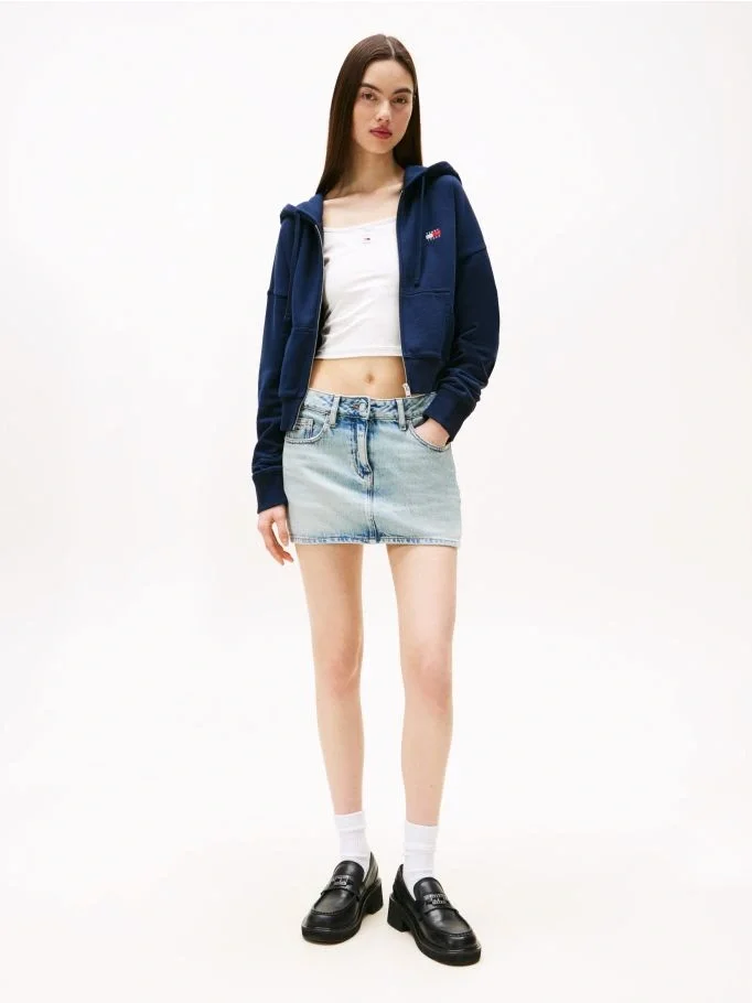 Tommy Jeans Badge Kadın Mavi Kapüşonlu Sweatshirt DW0DW21147C1G
