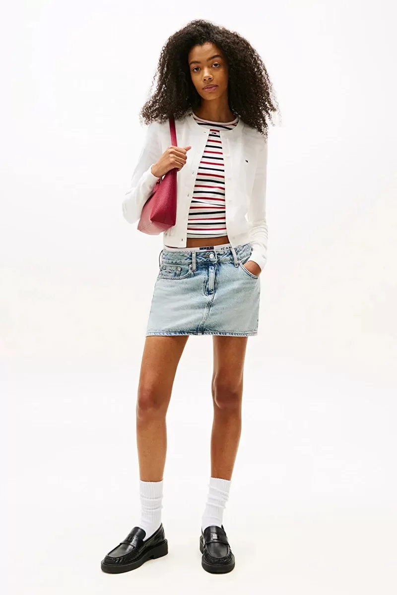 Tommy Jeans Denim Essentials Kadın Beyaz Hırka DW0DW20976YBL