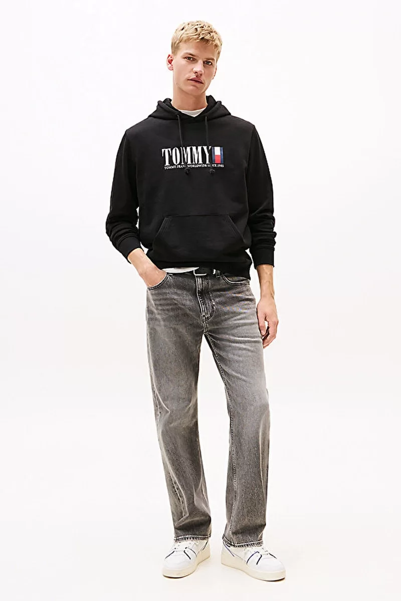 Tommy Jeans Dna Graphics Erkek Siyah Kapüşonlu Sweatshirt DM0DM22144BDS