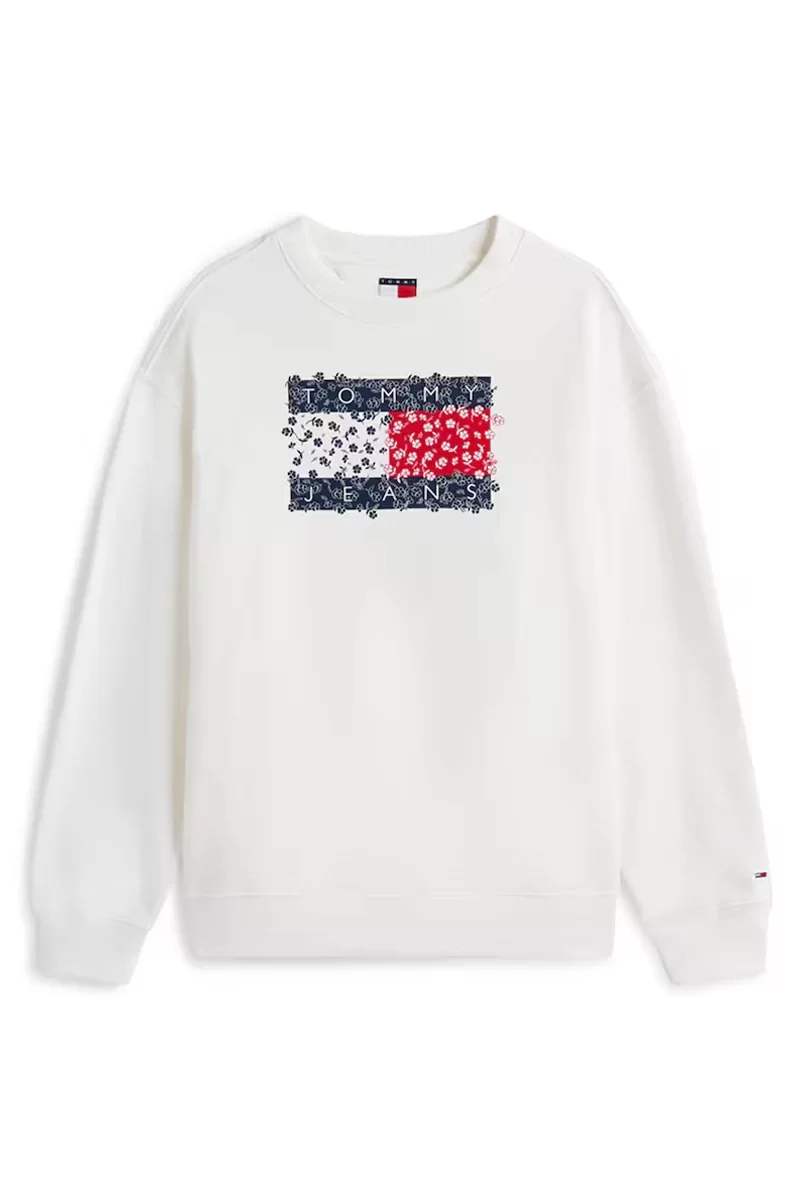 Tommy Jeans Floral Flag Kadın Beyaz Kazak  DW0DW20933YBL