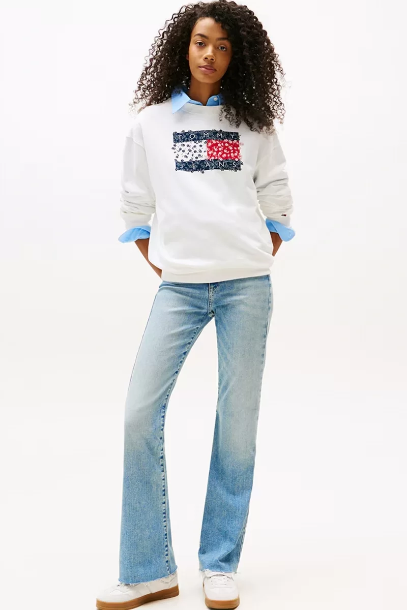 Tommy Jeans Floral Flag Kadın Beyaz Kazak  DW0DW20933YBL