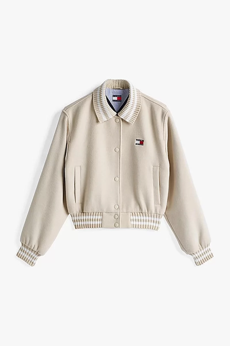 Tommy Jeans TJW CRP LW WOOL VARSITY JACKET Kadın bej Ceket DW0DW20165ACG