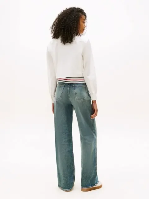 Tommy Jeans Kadın Çizgili Kısa Poplin Beyaz Gömlek DW0DW21400YBL
