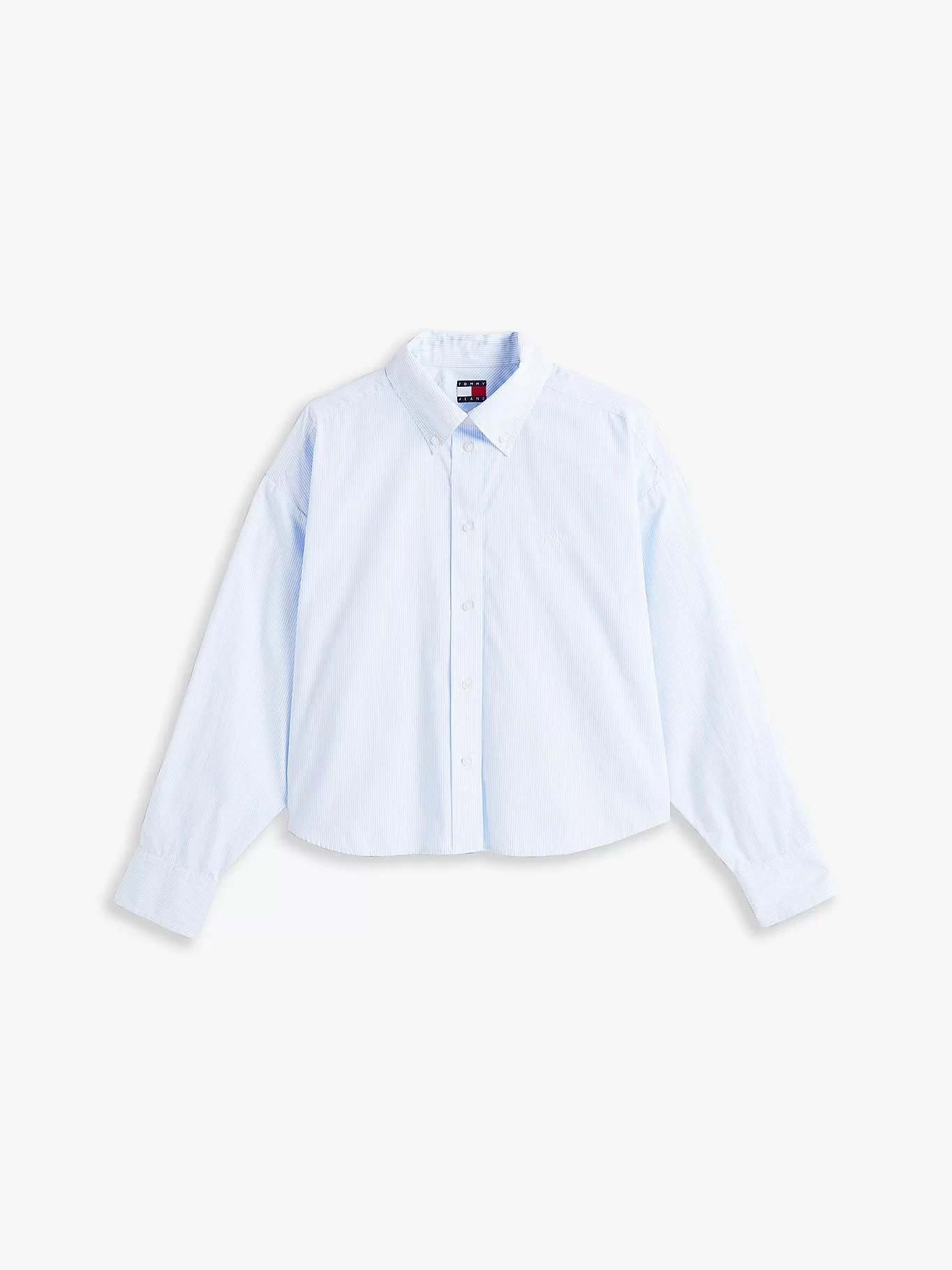 Tommy Jeans Kadın Çizgili Kısa Poplin Mavi Gömlek DW0DW214000BC