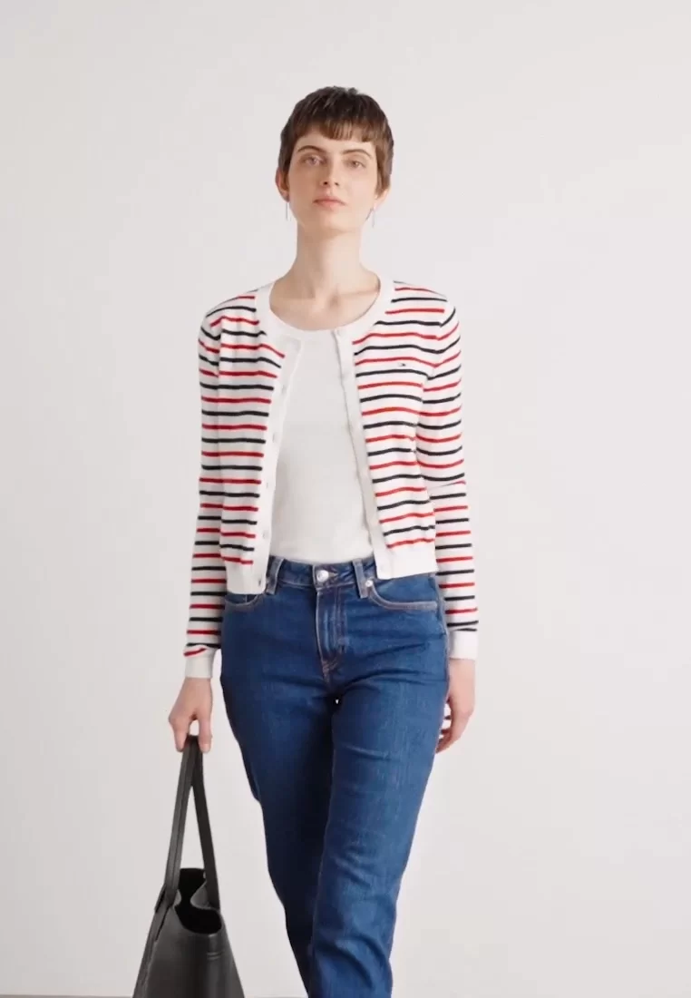 Tommy Jeans Kadın Klasik Bisiklet Yaka Beyaz Kazak DW0DW209760FG