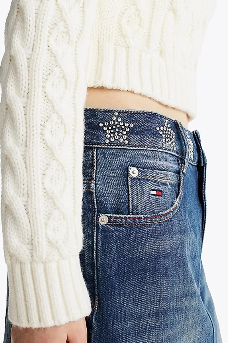 Tommy Jeans STUDDED DENIM MINI SKIRT AI9057 Kadın mavi Etek DW0DW198751BK
