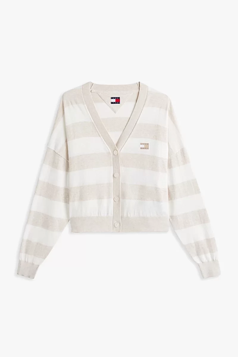 Tommy Jeans Kadın Rahat Kesim Çizgili Bej Kazak DW0DW20968AE3
