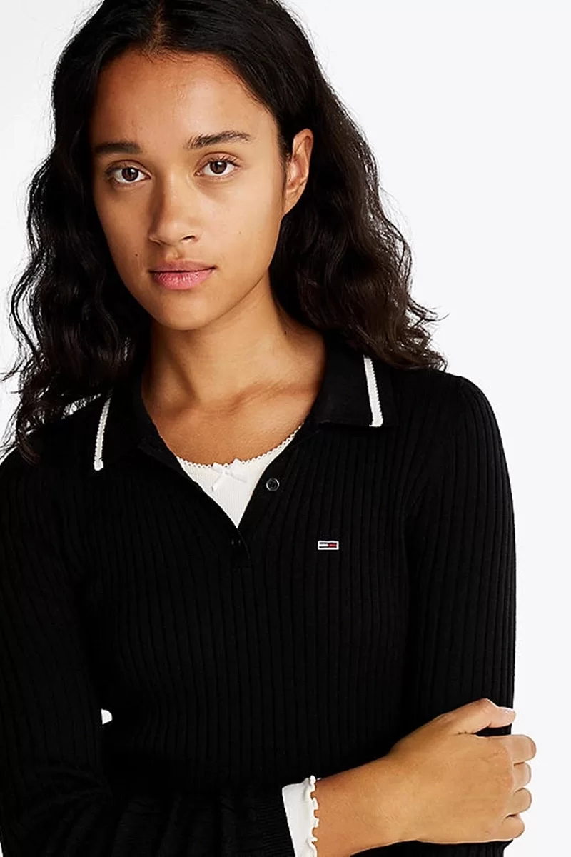 Tommy Hilfiger Kadın Siyah Midi Polo Elbise