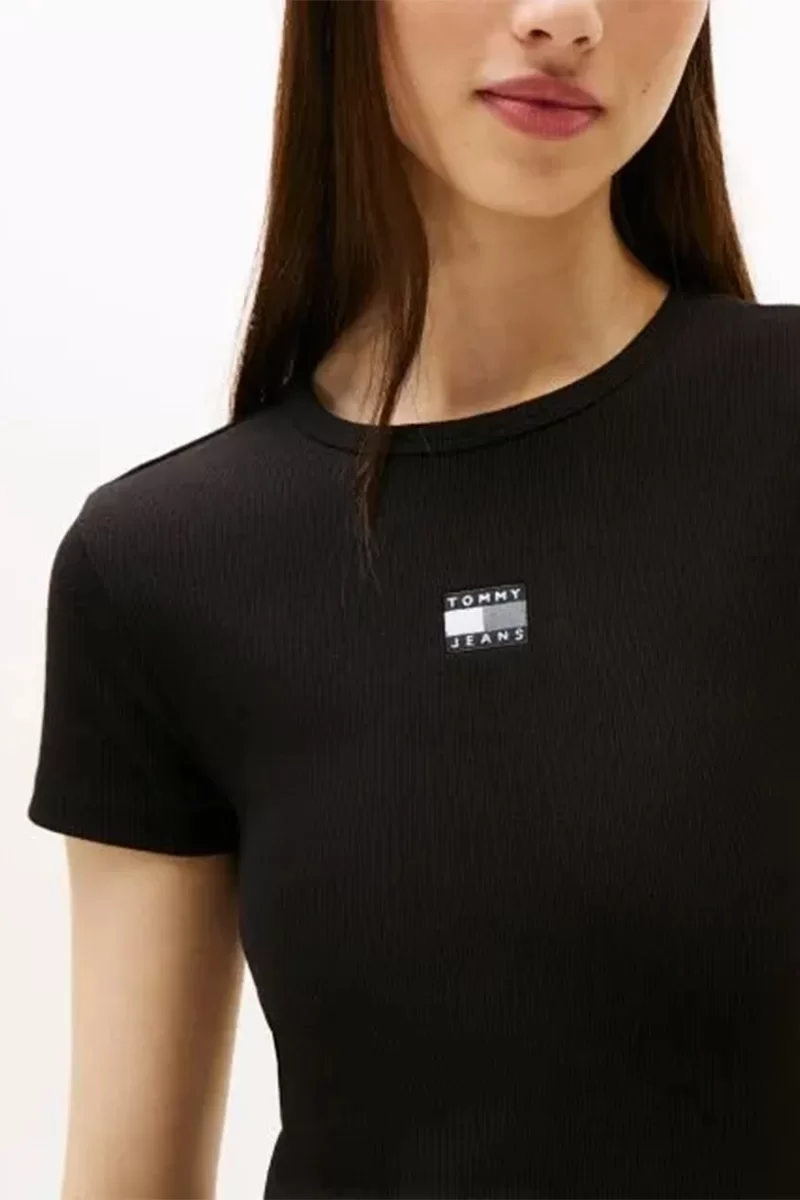 Tommy Jeans Kadın Armalı Fitilli Midi Siyah Elbise DW0DW20873BDS