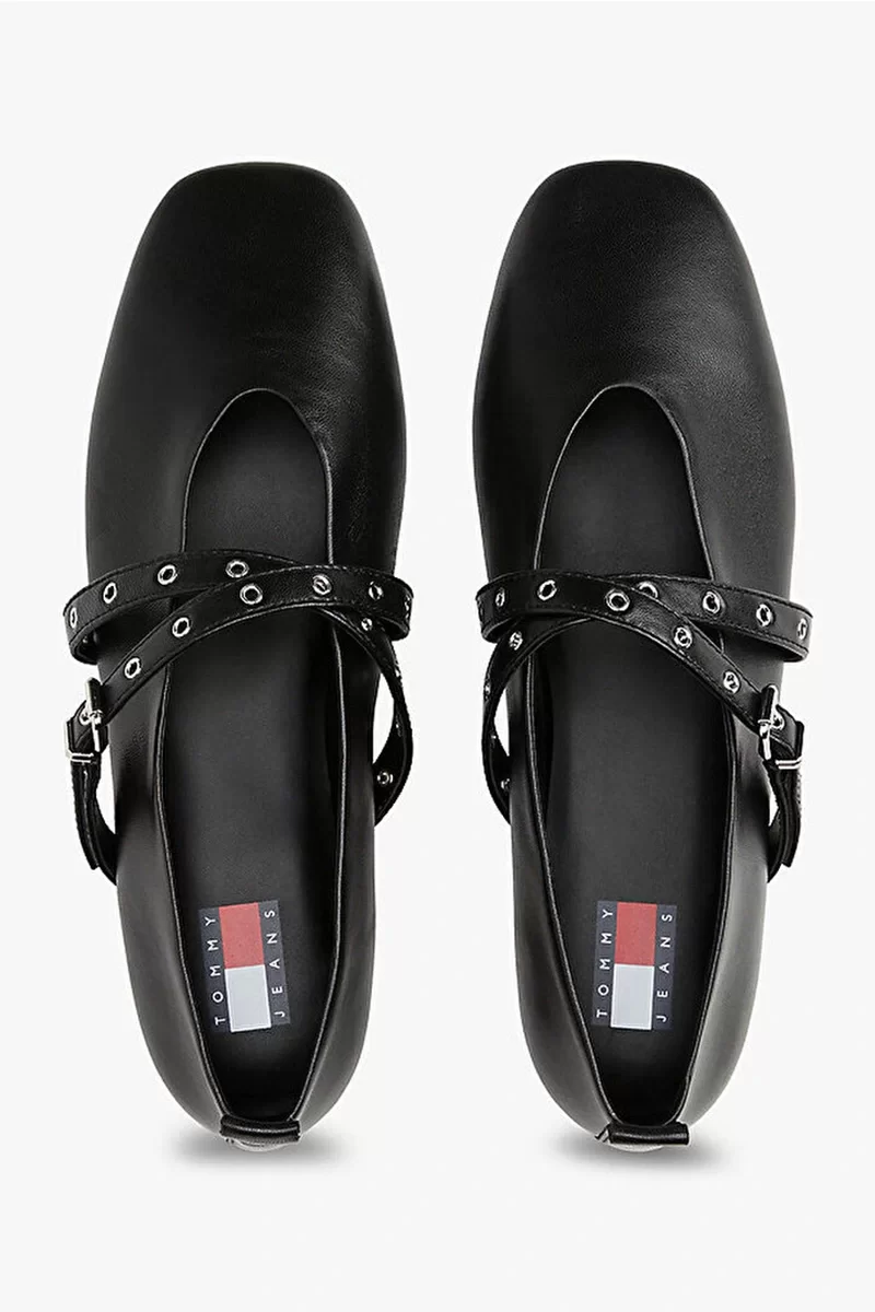 Tommy Jeans Kadın Deri Mary Jane Siyah Babet EN0EN02868BDS