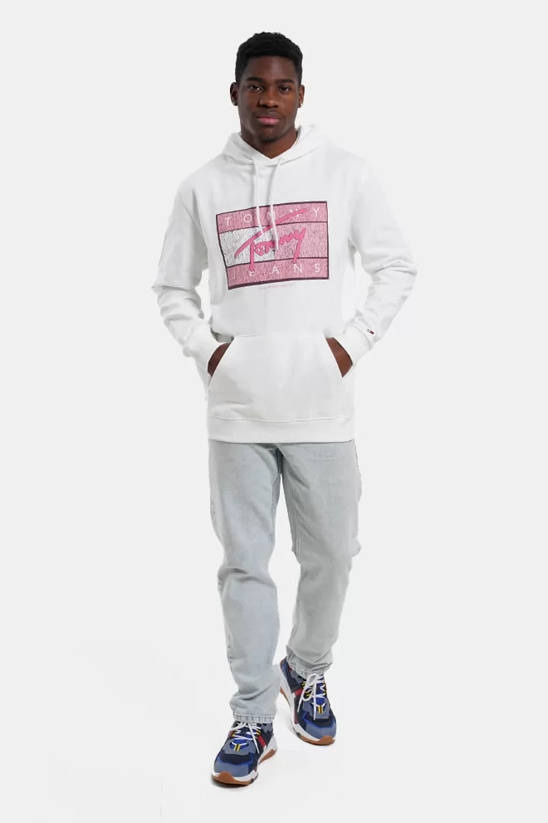 Tommy Jeans TJM REG DNA FLAG TWIST HOOD EXT Erkek beyaz Sweatshirt DM0DM21100YBL