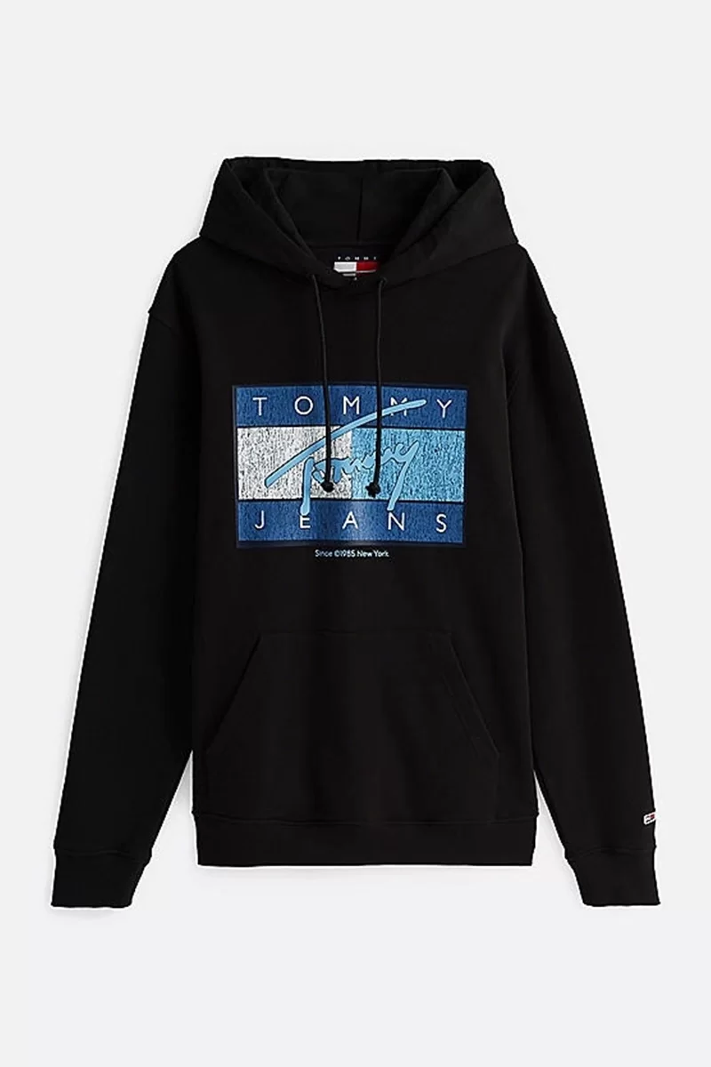 Tommy Jeans TJM REG DNA FLAG TWIST HOOD EXT Erkek siyah Sweatshirt DM0DM21100BDS
