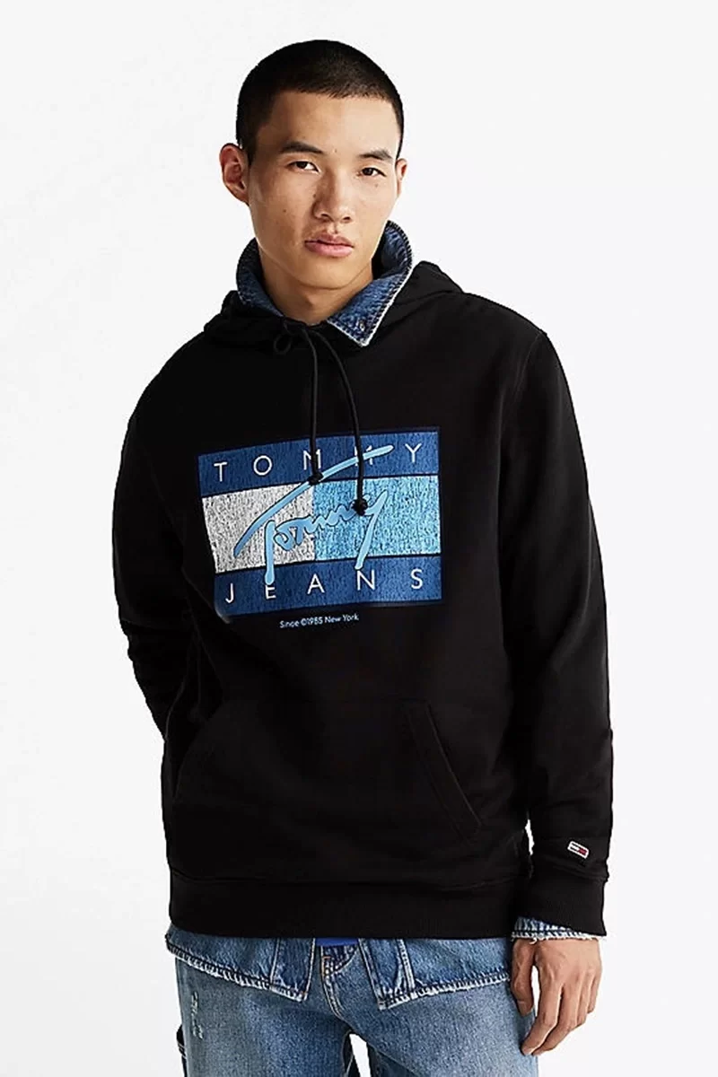 Tommy Jeans TJM REG DNA FLAG TWIST HOOD EXT Erkek siyah Sweatshirt DM0DM21100BDS