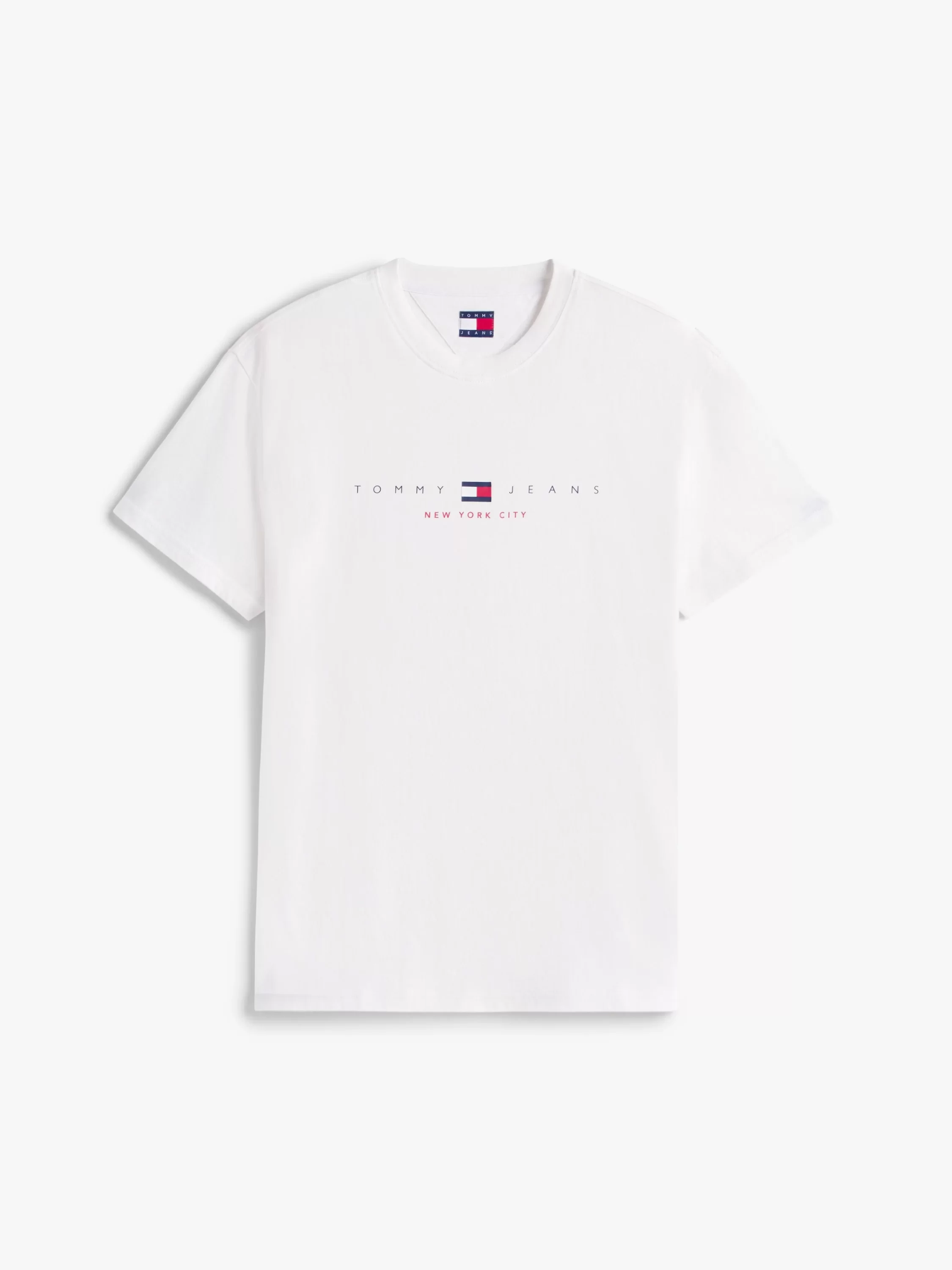 Tommy Jeans TJM REG FLAG LINEAR SS TEE EXT Erkek Beyaz T-shirt DM0DM21911YBL