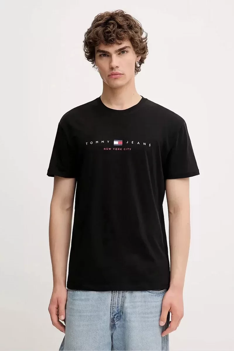 Tommy Jeans TJM REG FLAG LINEAR SS TEE EXT Erkek Siyah T-shirt DM0DM21911BDS