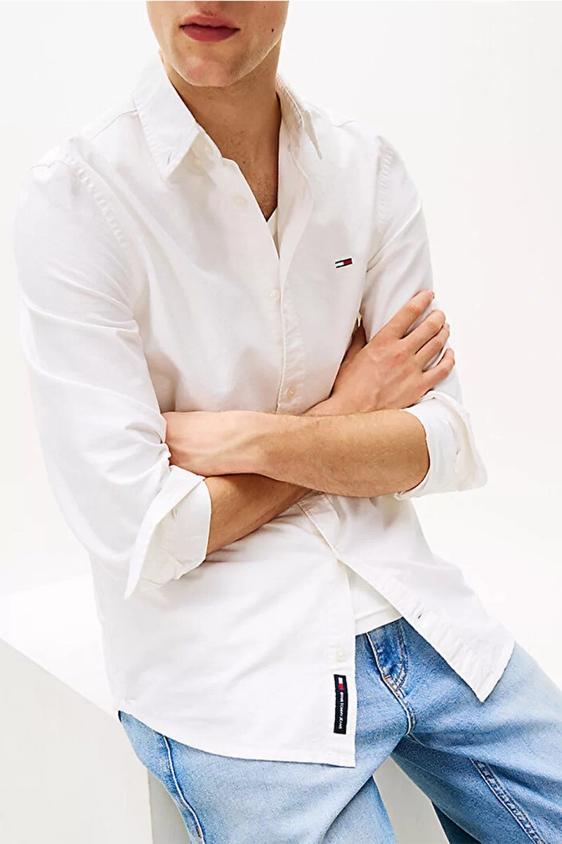 Tommy Jeans TJM REG OXFORD SHIRT EXT Erkek beyaz Gömlek DM0DM21298YBL