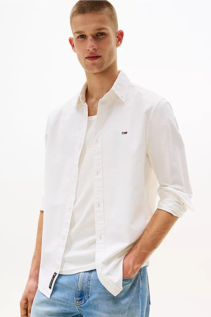 Tommy Jeans TJM REG OXFORD SHIRT EXT Erkek beyaz Gömlek DM0DM21298YBL