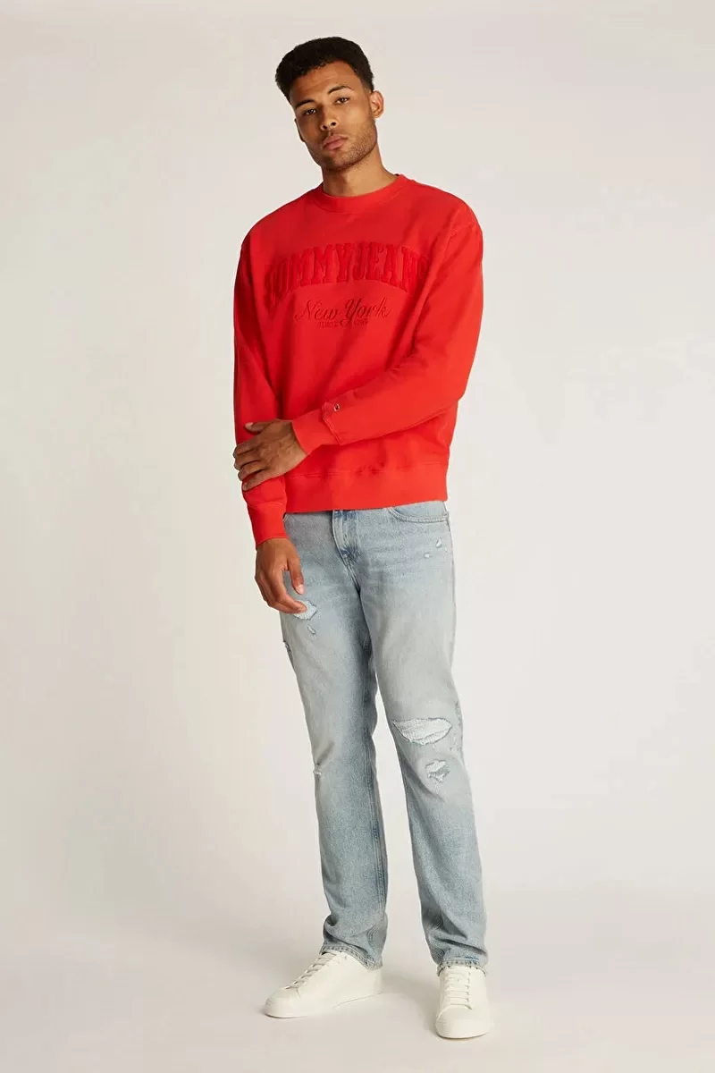Tommy Jeans TJM RLX VINTAGE VARSITY CREW Erkek KIRMIZI Sweatshirt DM0DM20262XME
