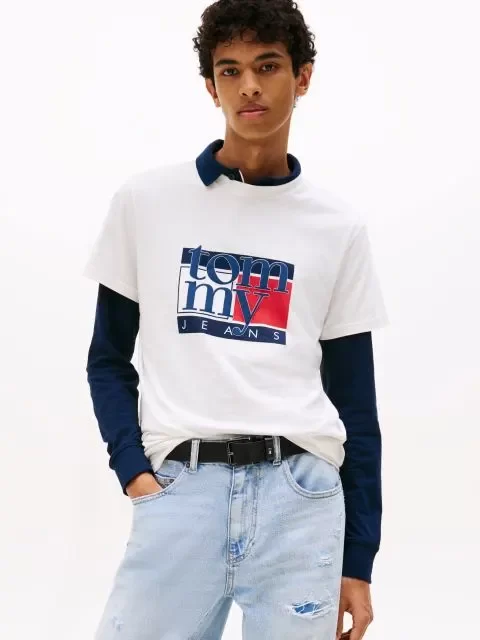 Tommy Jeans TJM Slim RWB Bayrak Desenli Erkek T-shirt DM0DM21977YBH