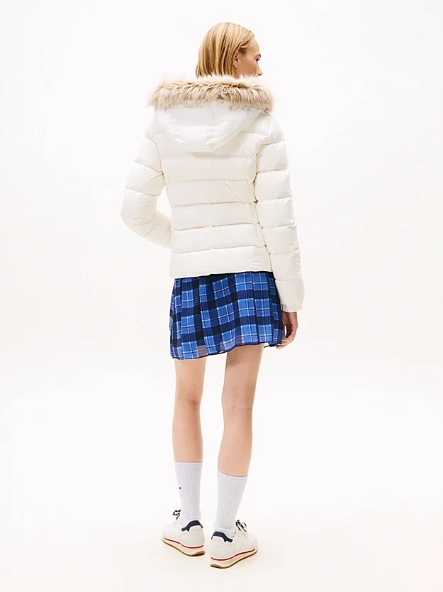 Tommy Hilfiger TJW Basic Kapüşonlu Kuş Tüyü Kadın Beyaz Ceket DW0DW18312YBL